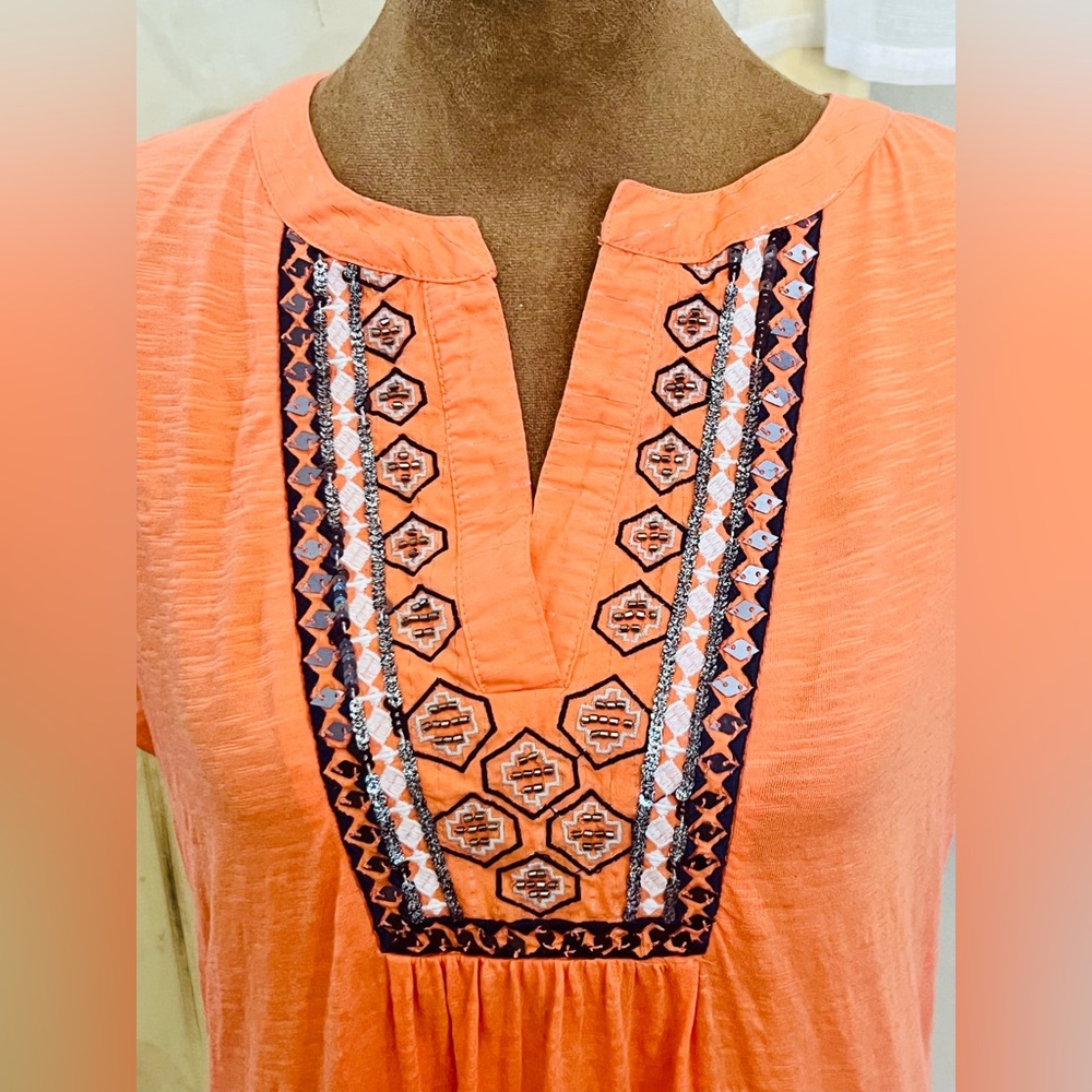 Orange/Coral Embroidered Top Small - Picture 4 of 5